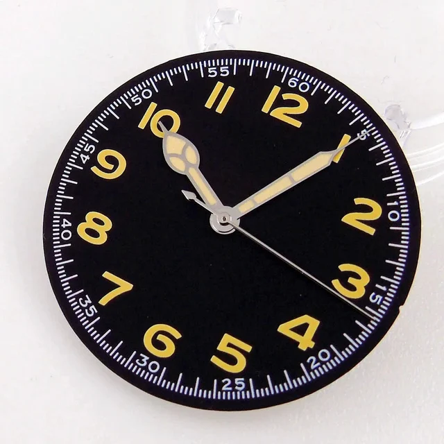 Tandorio Nologo 33.5mm Watch Dial Yellow Hand set for NH 35A NH 36A 7s26 7s36 7s25 7s35 4r
