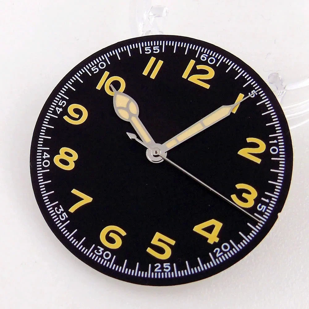 Tandorio Nologo 33.5mm Watch Dial Yellow Hand set for NH 35A NH 36A 7s26 7s36 7s25 7s35 4r15 4r35 4r36 6309 7002 7009 ET A2824 PT 5000 ST 2130 14:29#hand;200000046:201718821#for eta2824 pt5000 33.5 mm kol saati
