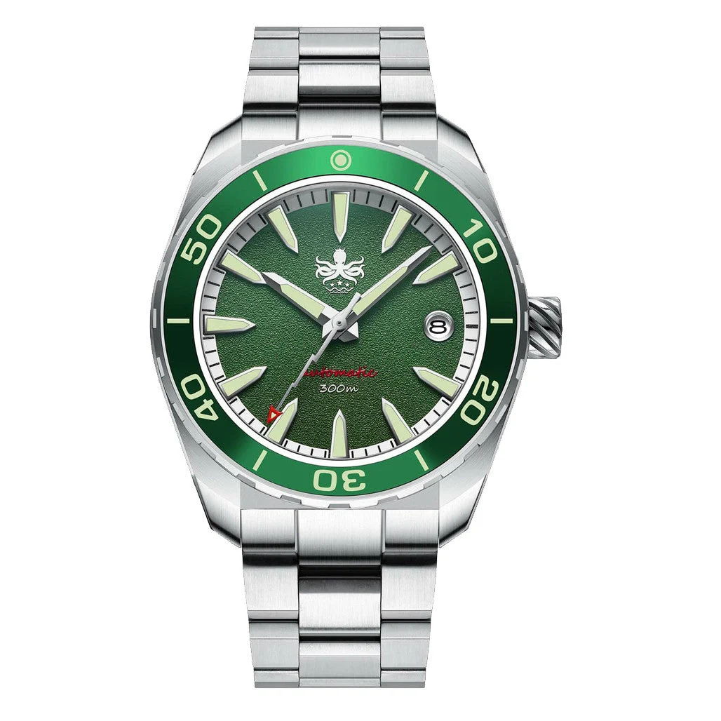 Phoibos Proteus 300M Automatic Diver with Green Dial #PY024A 42 mm kol saati