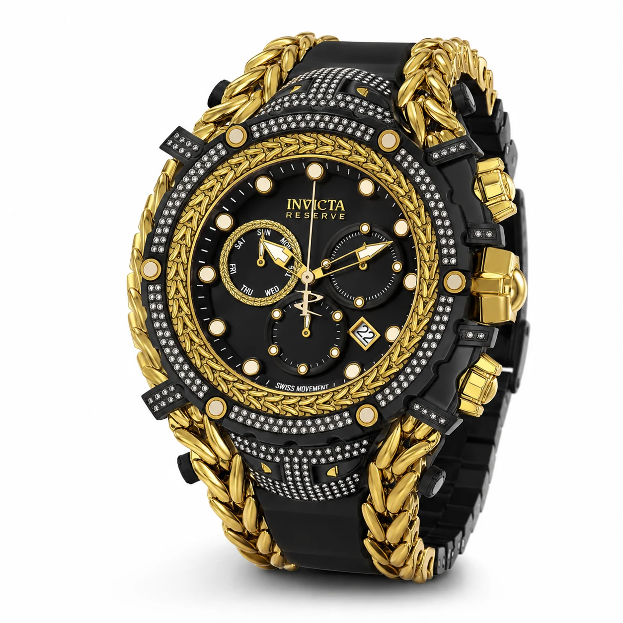 Invicta Gladiator 1.75 Carat Diamond Swiss Ronda Z60 Caliber Watch - 58mm. Black. Gold (50514) kol saati