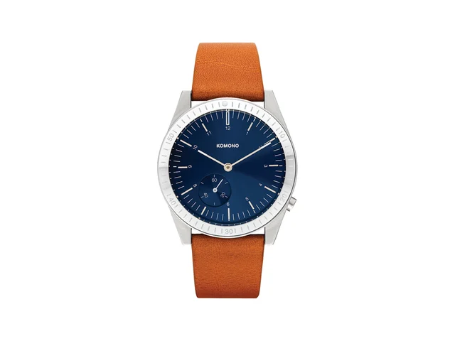 Komono Ray Legacy Leather Silver Blue Cognac KOM-W4413 kol saati