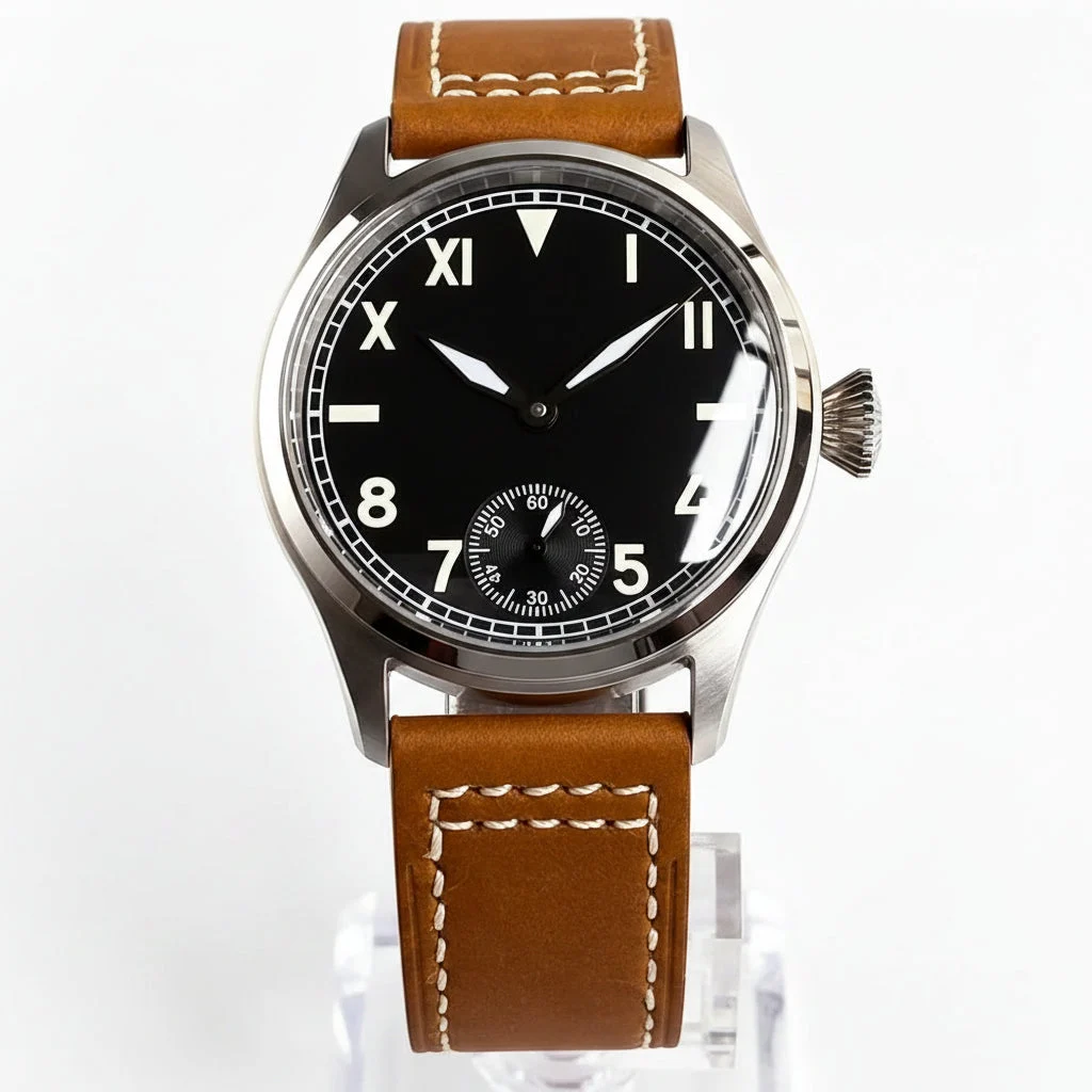 Tandorio Watches Retro Pilot Watch Asian 6498 Seagull ST3621 Hand-Wound Sapphire Glass 5ATM Sub Second 12000058155030685 42 mm kol saati