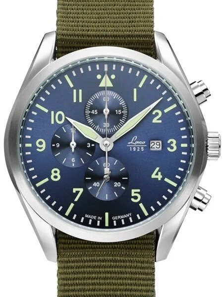 Laco Atlanta Blue Dial Chronograph Watch with 12-hour Totalizer #861919 kol saati