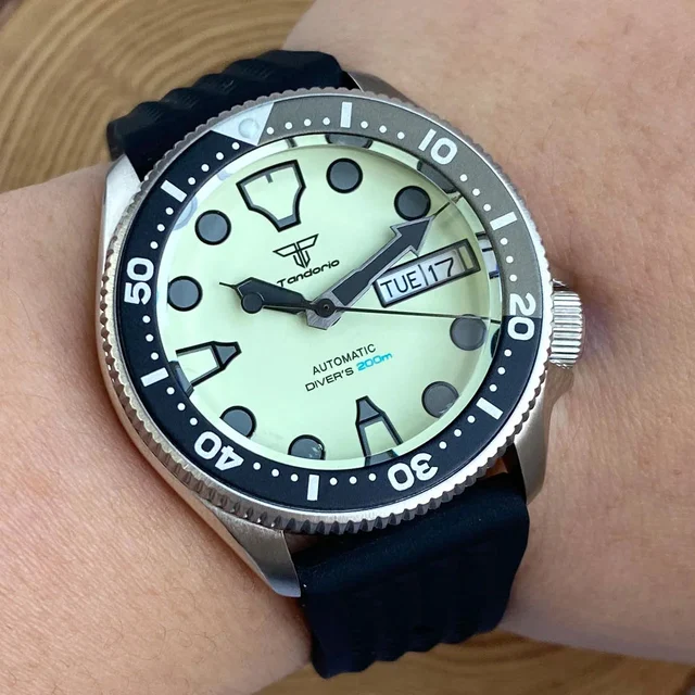 Tandorio Diver Watch NH36 Full Green Luminous 20bar T242 14:350853#black grey B kol saati