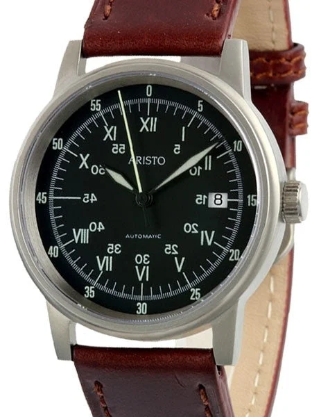 Aristo Swiss Automatic Watch with Black Sextant Dial #5H87 kol saati