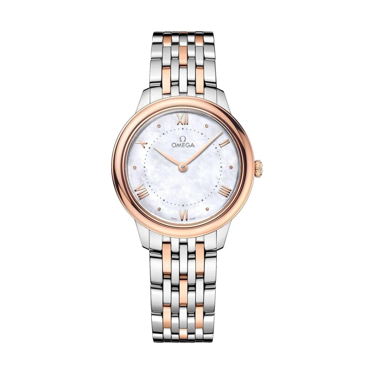 OMEGA Ville Prestige Quartz Steel and Sedna Gold 30mm - White, Mother-of-Pearl on Bracelet O43420306005001 30 mm kol saati