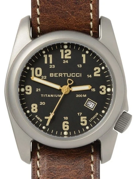 Bertucci Titanium Watch, 10-Year Lithium Battery, Horween Leather #12712 kol saati