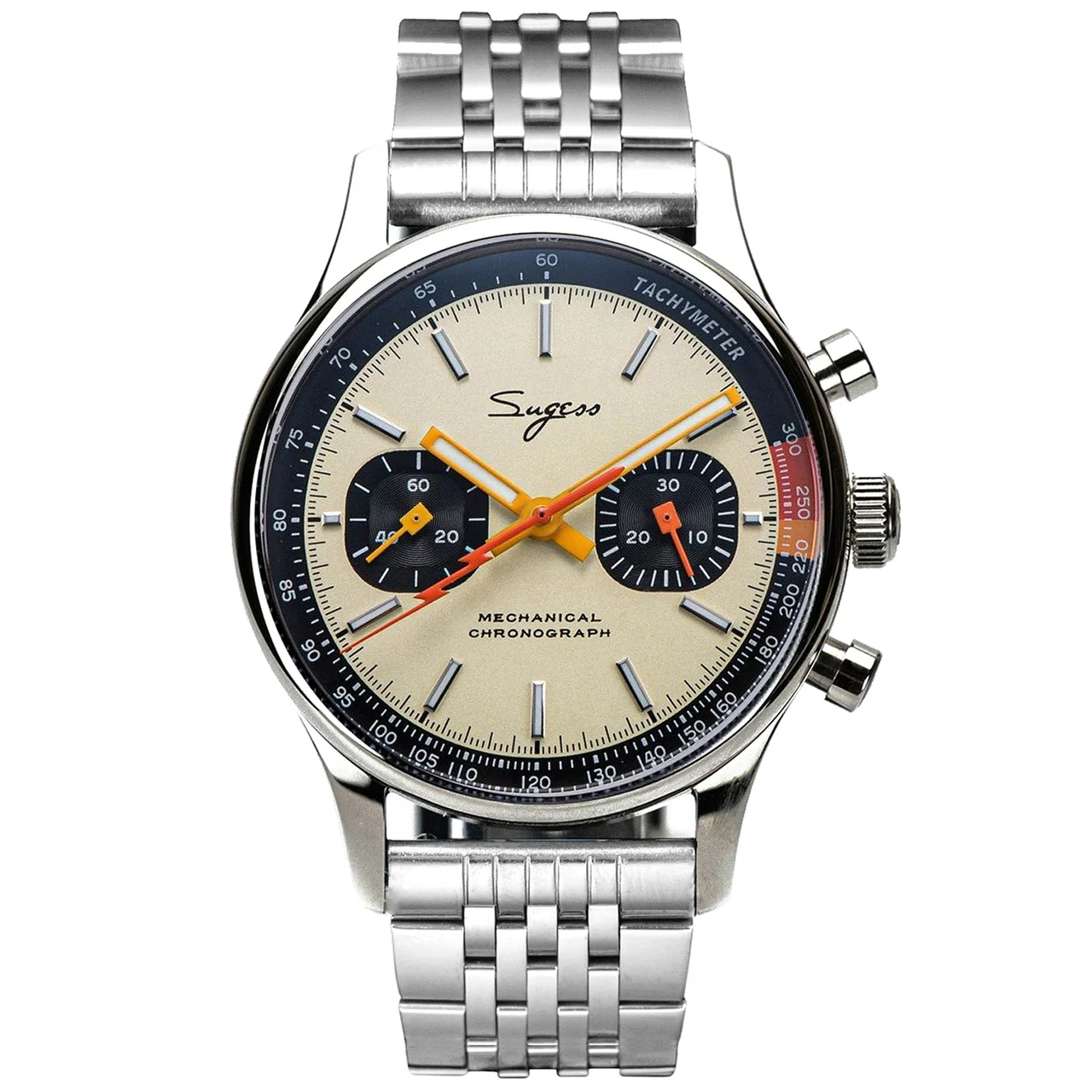 Sugess Sugess 387 闪电 香槟面 带鹅 钢带 40 mm kol saati