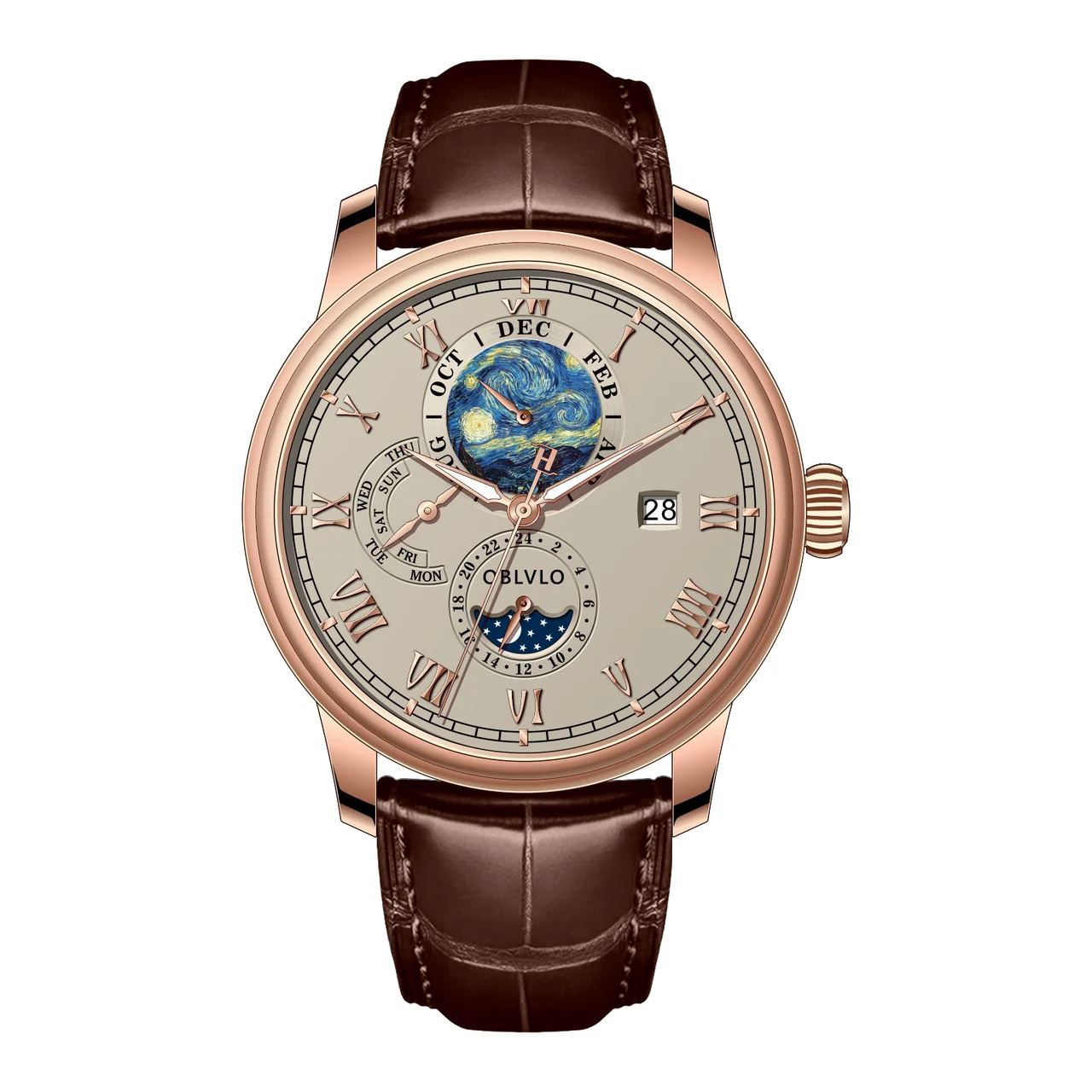 OBLVLO Leather Strap ,Grey Dial AM-FG-PSBL AM Series,42mm,Brown Leather Strap ,Grey Dial AM-FG-PSBL 42 mm kol saati