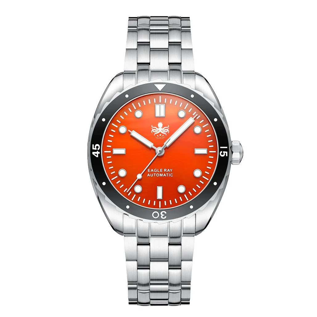 Phoibos Eagle Ray Automatic Diver with Orange Agate Dial #PY065FN 40 mm kol saati