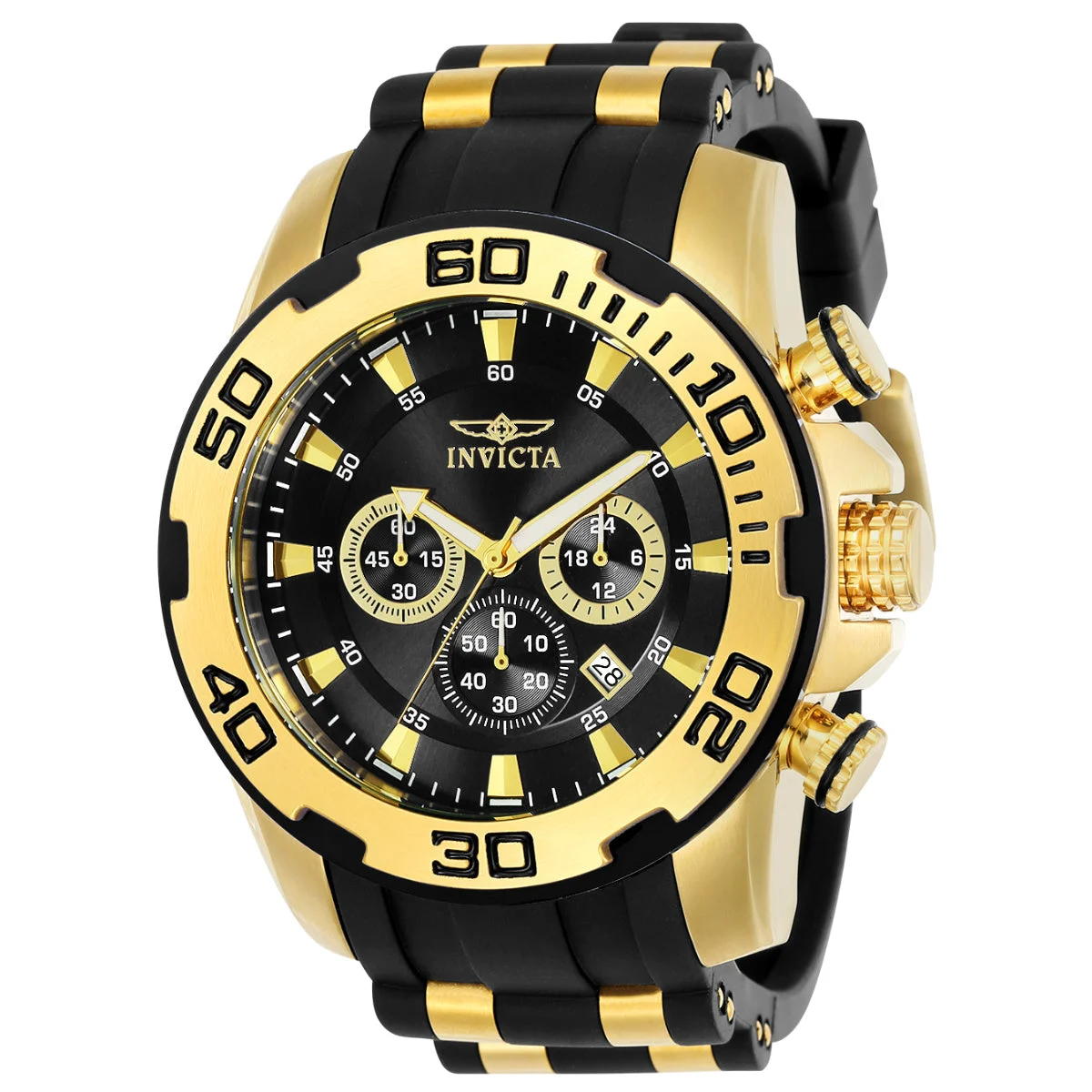 Invicta Pro Diver SCUBA Watch - 50mm, Gold, Black (22340) 50 mm kol saati