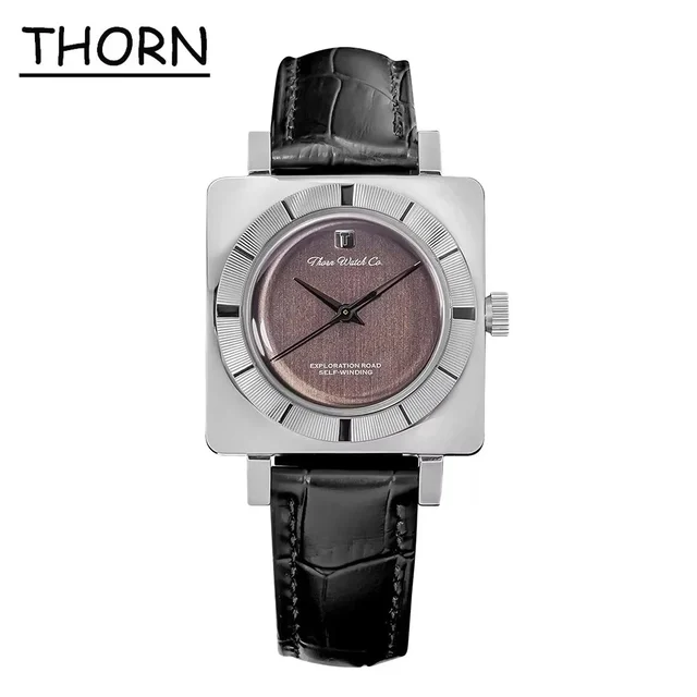 Tandorio Watches THORN T016 Square Watch 34MM PT5000 Dress Sapphire Pot lid Bubble Mirror