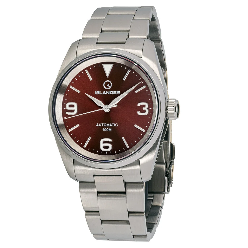 Islander Manhasset 36mm Automatic Watch with Sunburst Maroon Dial #ISL-216 36 mm kol saati