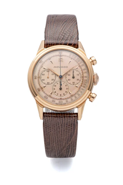 Movado Reference 9038 minute and hour counters; 18K pink gold kol saati