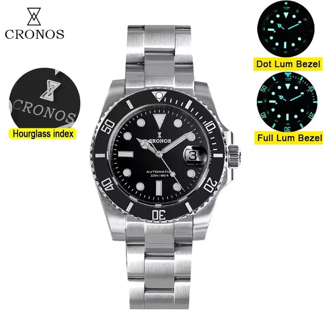 Cronos Watch Store Cronos 2.5x Sub Diver NH35 Dive Watch L6015 with Calendar 克诺时-L6015-NH3