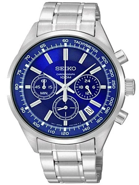 Seiko Quartz Analog Chronograph Sports Watch, Blue Dial SSB039P1 kol saati