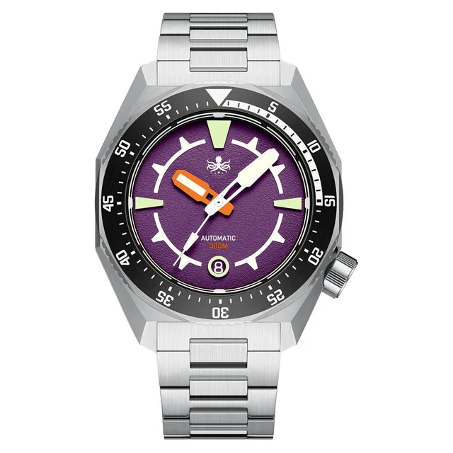 Phoibos Depth Hunter 300M Automatic Diver with Purple Dial #PY060H kol saati