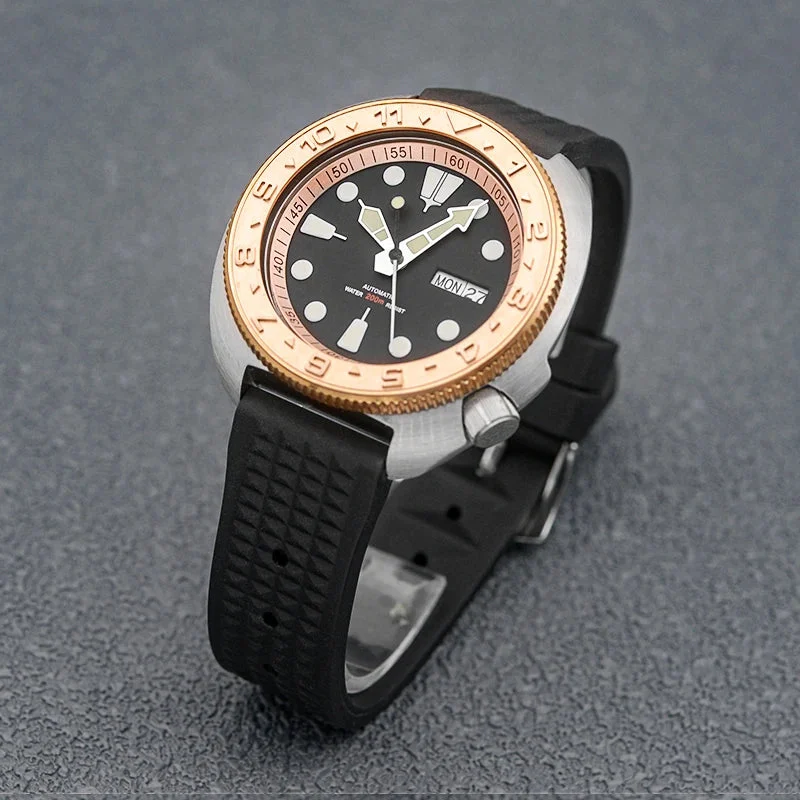 Tandorio (NOt Available)Sterile Albalone Turtle Watch Golden ceramic bezel SKX6105 6309 NH36A sapphire 20Bar 14:200025551#1 46 mm kol saati