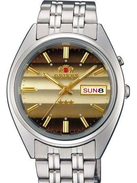 Orient Automatic Watch with Louver-Like Brown Dial, Day-Date and SS Bracelet #EM0401PU kol
