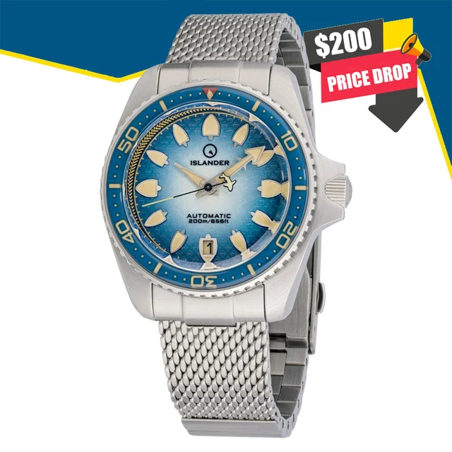 Islander Hudson "Harpoon Diver" 40mm Watch with Degrading Sea Blue Dial #ISL-303 kol saati