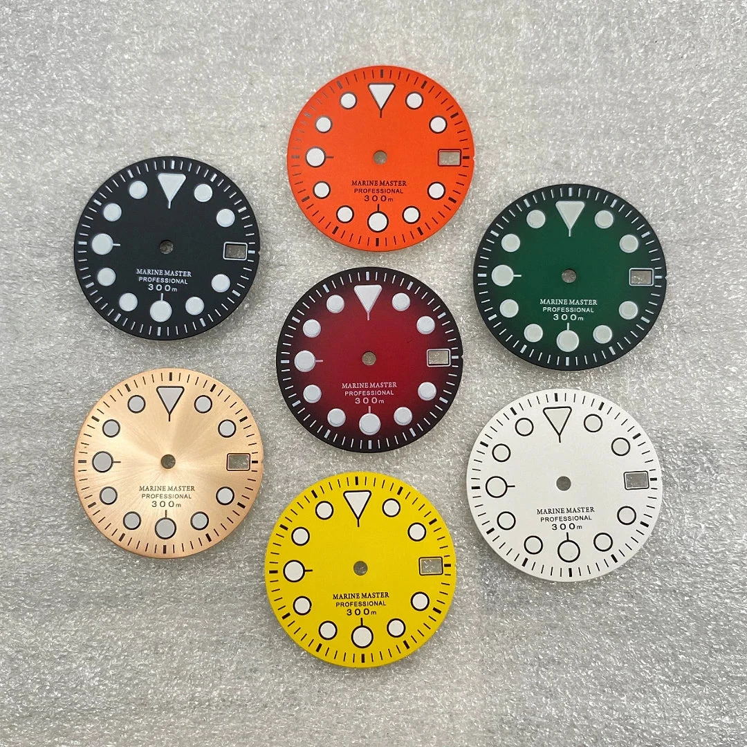 Tandorio Watches dial Marine Master round nail green luminous surface suitable for NH35 movement 5810028936071 28.5 mm kol saati