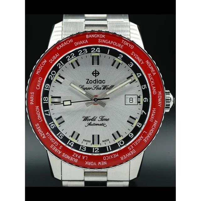 Zodiac Super Sea Wolf World Time GMT Red ZO9410 210000020396 kol saati