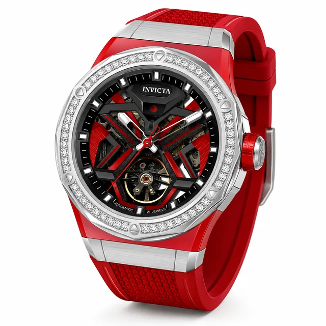 Invicta Objet D Art Diamond Automatic Watch - 45mm, Red with Interchangeable Strap (70128)