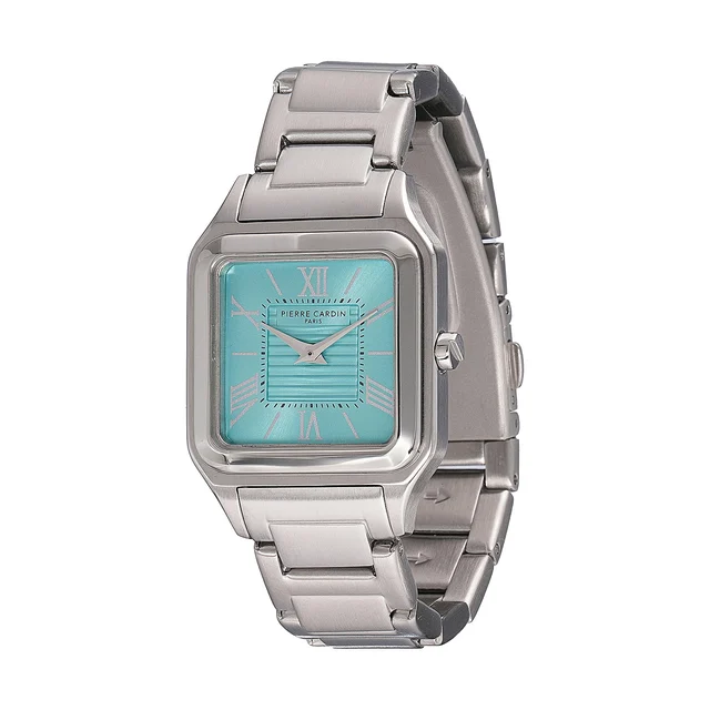 Ménilmontant Carré Women’s Square Watch - Silver Case, Celeste Blue Dial with Silver Metal