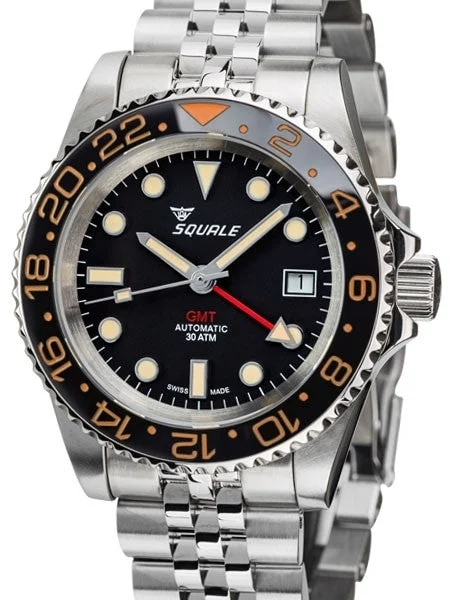 Squale meter Swiss Automatic GMT watch with Ceramic Bezel, AR Sapphire Crystal #1545GM-CER-VIN 40 mm kol saati