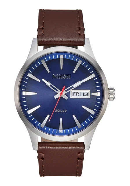 Nixon US Sentry Solar Leather - Navy Sunray / Silver A1347-5091-00 kol saati
