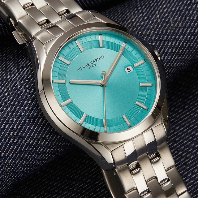 VAUGIRARD Men’s 42mm Classic Watch - Silver Case, Celeste Blue Dial with Silver Metal Stra
