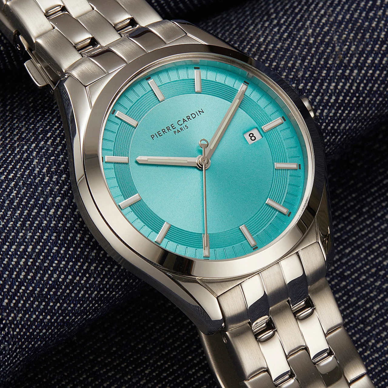 VAUGIRARD Men’s 42mm Classic Watch - Silver Case, Celeste Blue Dial with Silver Metal Strap CF.1005.MS.2 42 mm kol saati