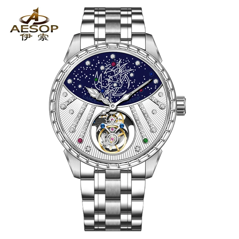 Tandorio Constellation Flying Tourbillon Watch 42mm AESOP 7098 Skeleton Mechanical Luxury Waterproof Sapphire 12000052984726016 42 mm kol saati