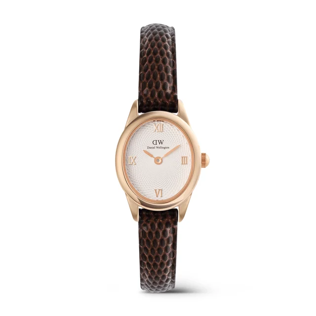 DANIEL WELLINGTON Ophelia Mini Dark Brown Lizard White Guilloché Rose Gold DW00100894 kol