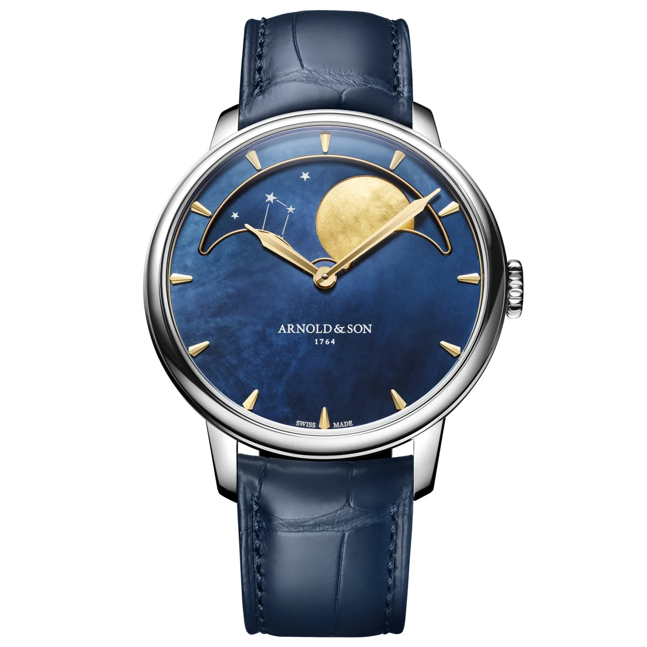 Arnold & Son Perpetual Moon Steel 41.5 Blue Dial Yellow MOP 1GLBS.M03A.C263S 35 mm kol saati