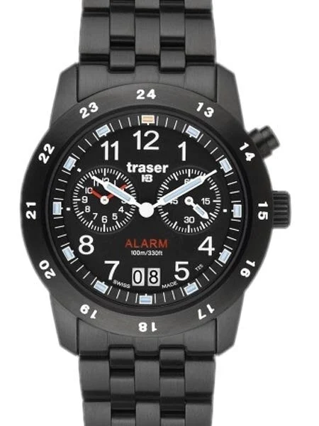 Traser Big Date Alarm Watch with Black PVD Case #T4004.359.34.01 kol saati