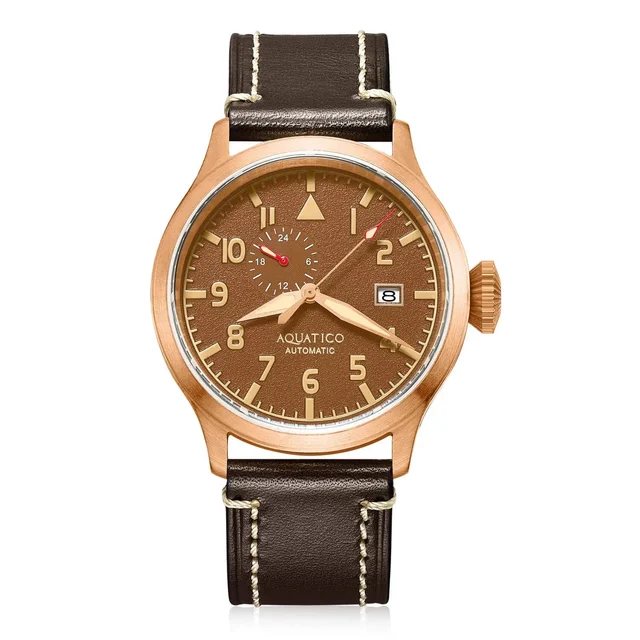 AQUATICO Bronze Pilot Watch Brown Dial Aquatico 43mm Bronze Pilot Watch Brown Dial kol saa