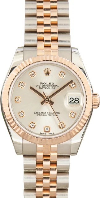 Rolex Datejust 31 Ref 178271 Silver Diamond Dial 178271SDJ kol saati