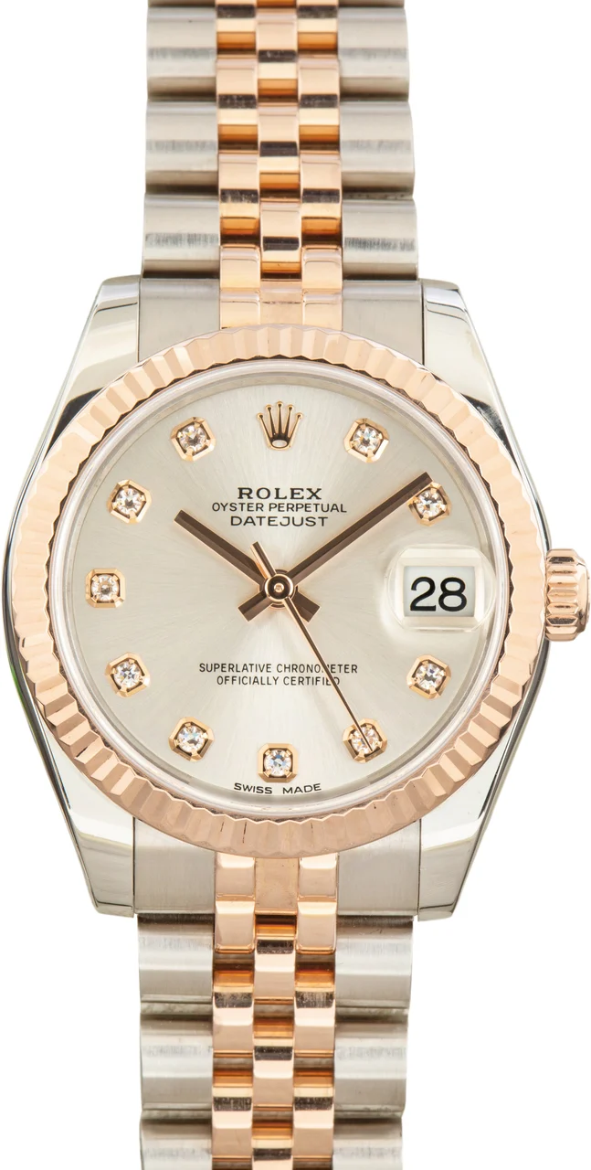 Rolex Datejust 31 Ref 178271 Silver Diamond Dial 178271SDJ 31 mm kol saati