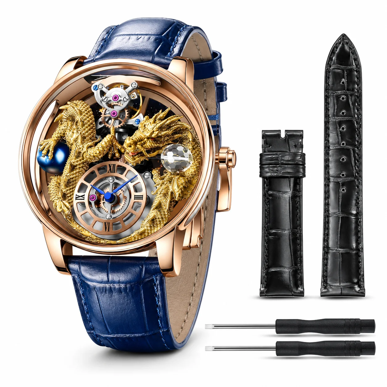 Invicta Objet D Art Dragon Edition Swiss Ronda 762 Caliber Watch - 45.5mm, Blue with Interchangeable Strap (70580) 45.5 mm kol saati