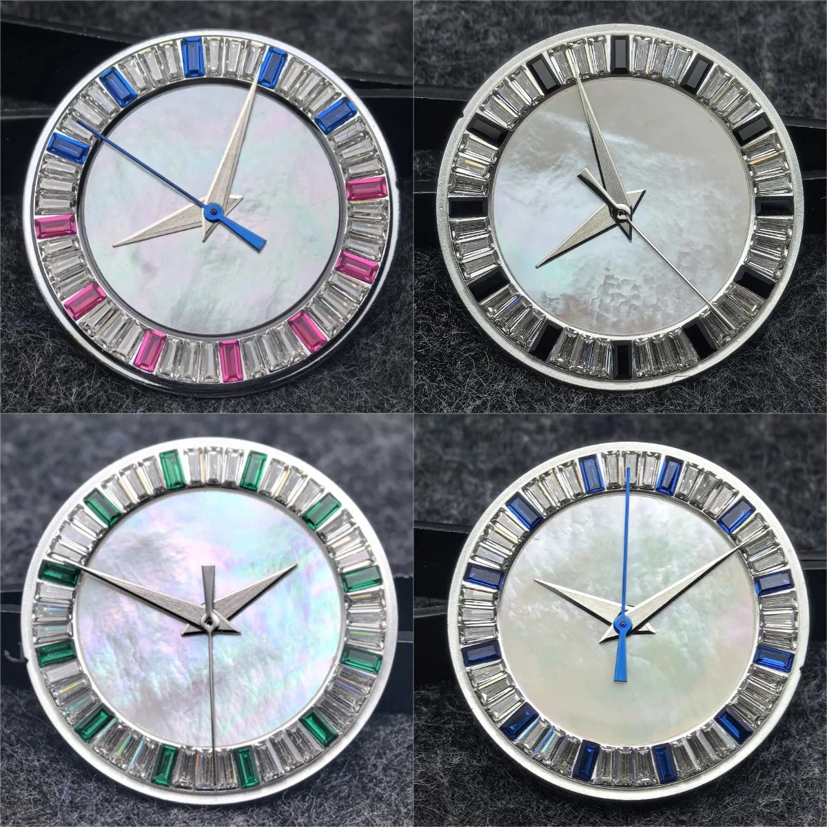 Tandorio Shell Watch Dial with Crystal High Quality Hands No Date No Luminous Watches Faces Modified Accessories 14:10#blue pink with hands 28.5 mm kol saati