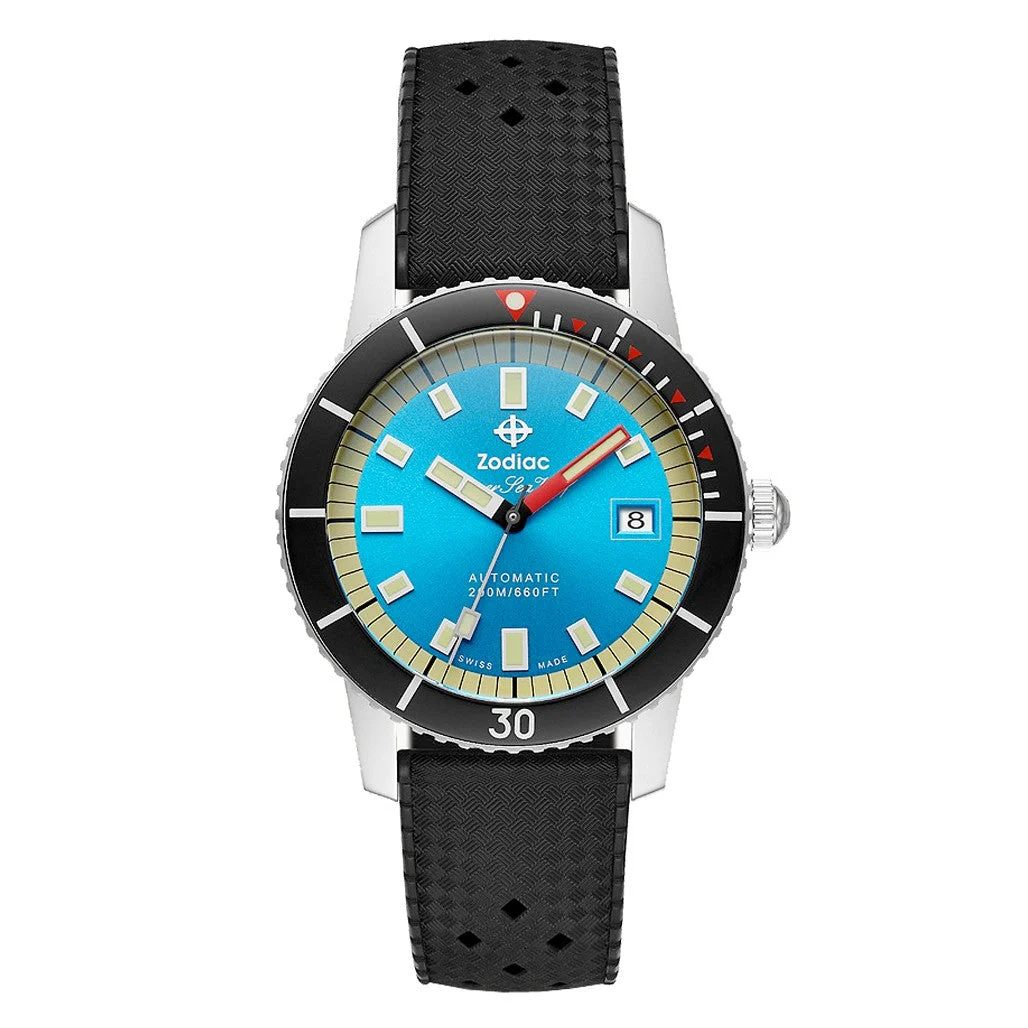 Zodiac Super Sea Wolf 53 Compression Automatic Black Rubber Watch #ZO9275 kol saati