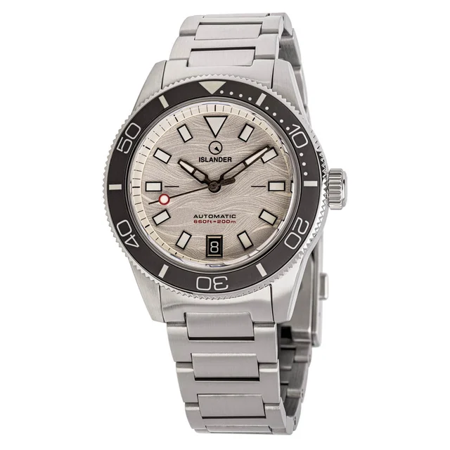 Islander Bayport Automatic Dive Watch with Silver-White Wave Dial #ISL-313 kol saati