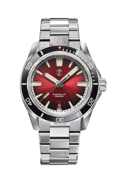 Zelos Swordfish 40mm SS 'Crimson Red' kol saati