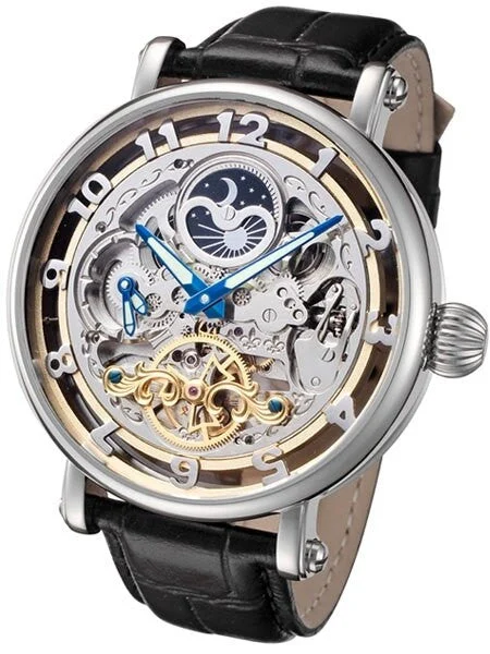 Rougois Scratch and Dent - Dual Time Zone Skeleton Automatic Watch with Day/Night Dial #RG