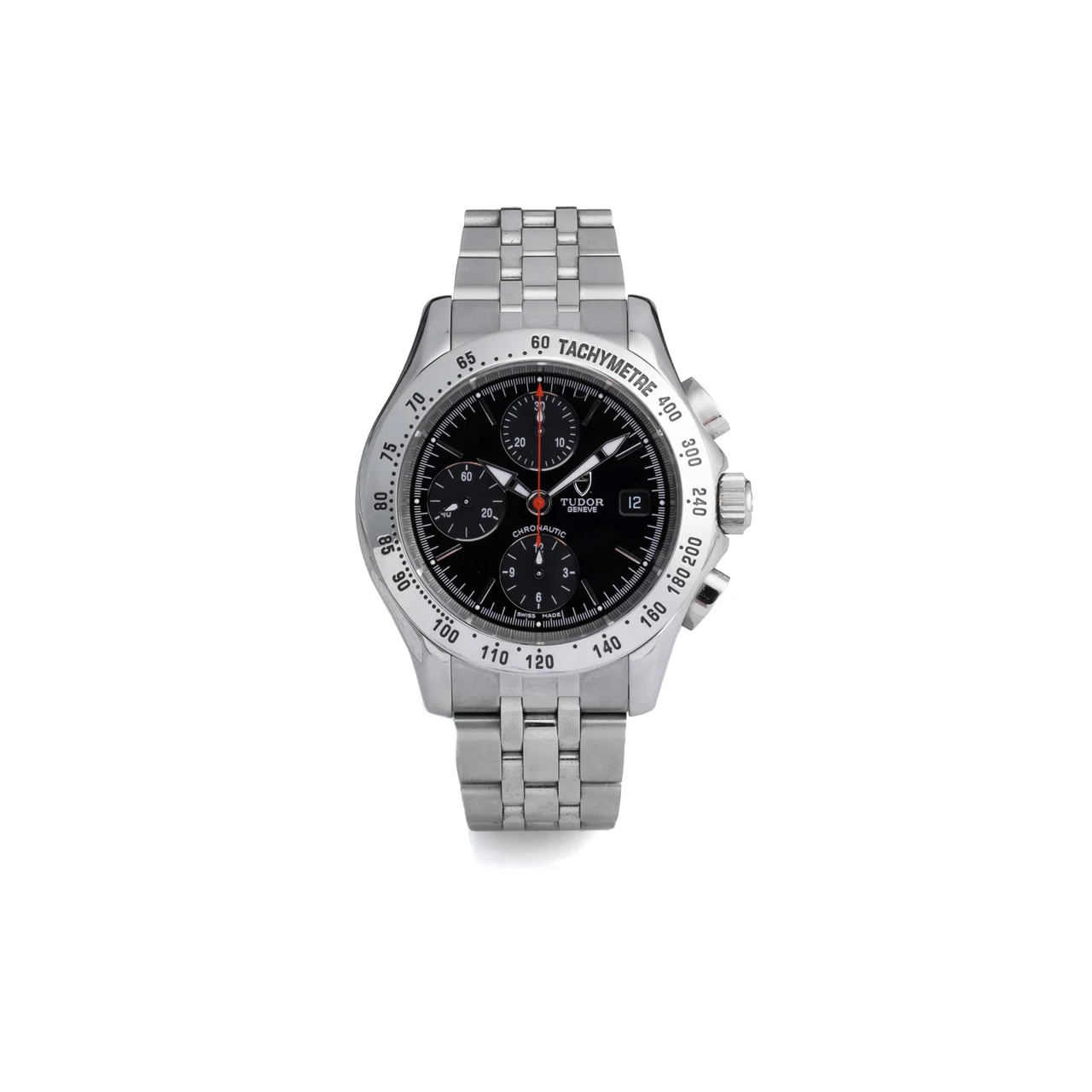 Tudor Ref. 79380 P, self-winding, chronograph, minute and hour counters, date, black dial; “Chronautic”; stainless steel kol saati