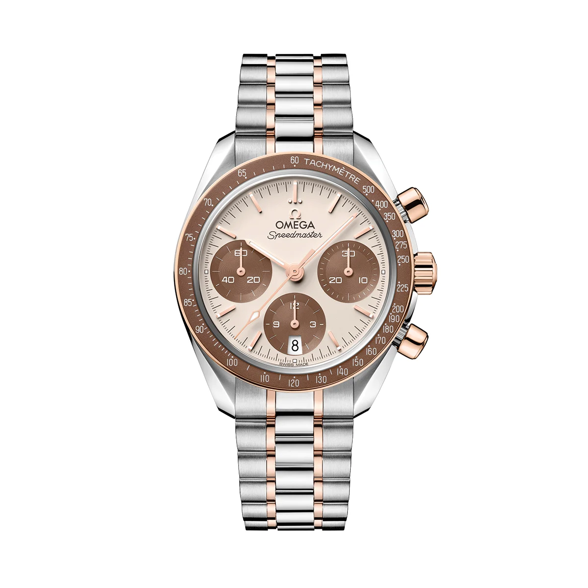 OMEGA Speedmaster Chronograph Two-Tone 18K Sedna™ Gold and Steel 38mm - Ivory on Bracelet O32420385002002 38 mm kol saati