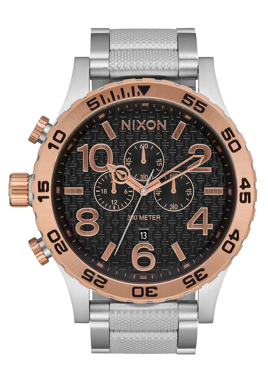 Nixon US Chrono - Silver / Rose Gold / Black A1389-5383-00 51 mm kol saati