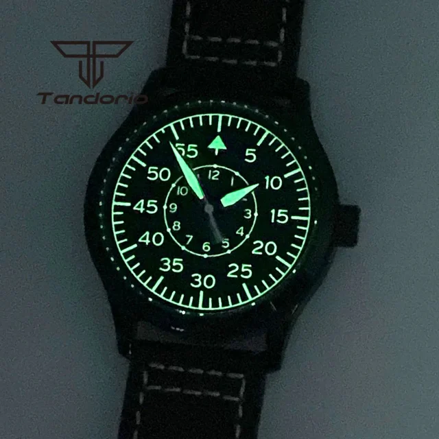 Tandorio PVD Black Pilot Watch TD137B 42mm Miyota 8215 ST1612 Movement Sterile Dial Sapphi