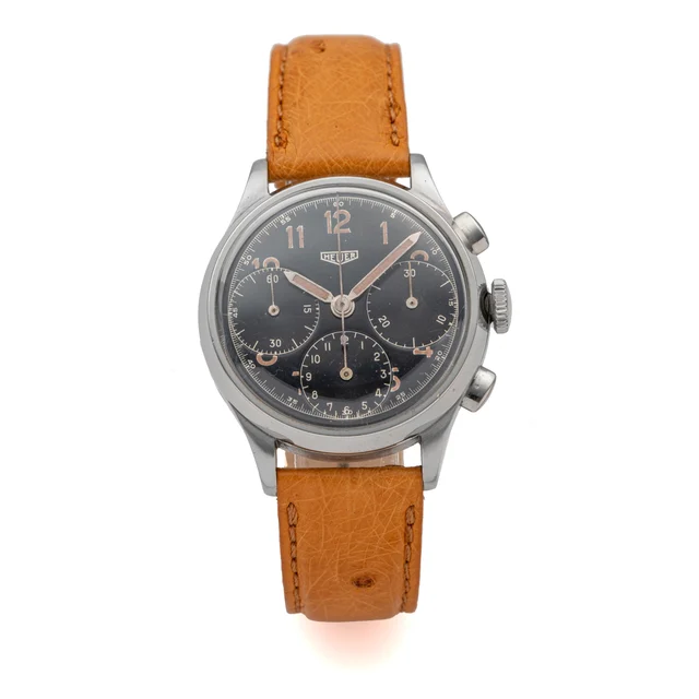 Heuer HEUER, REF. 345, CHRONOGRAPH, BLACK DIAL, STEEL kol saati
